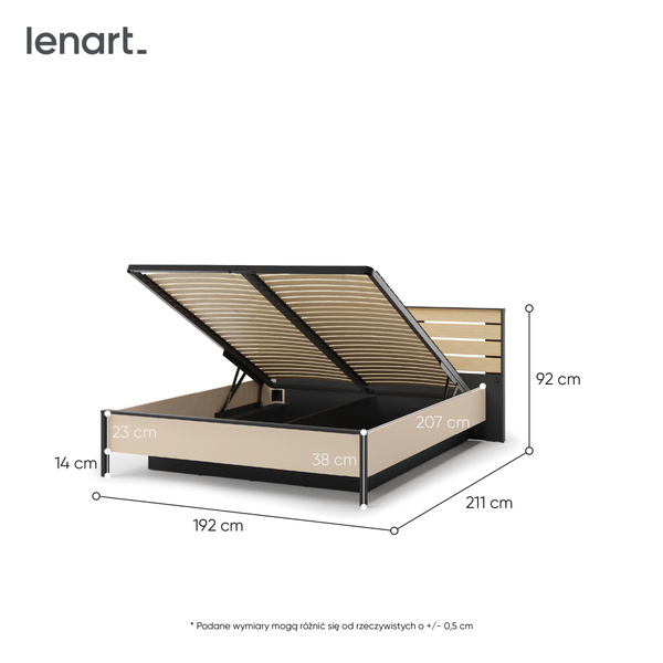 ENNA EN-02(160) - Łóżko 160 cm ze Stelażem i Oświetleniem LED Beżowy Czarny