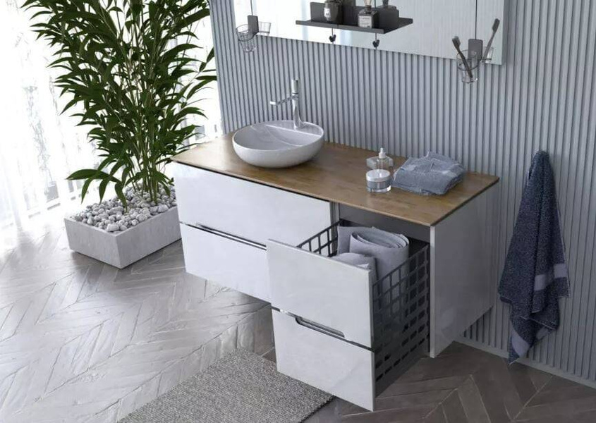 Oristo Szafka Niska z Koszem Silver 40 cm Biały Połysk Listwa Czarny Mat