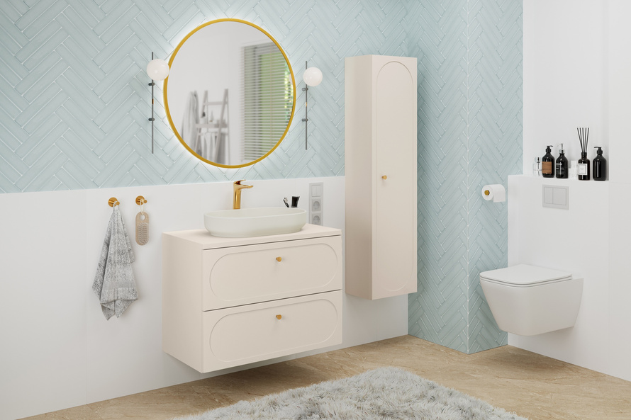 Zestaw Szafka Pod Umywalkę z Blatem 80 cm 2 Szuflady Donna Sand