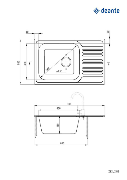 Zlewozmywak stalowy 1-komorowy z ociekaczem Xylo
