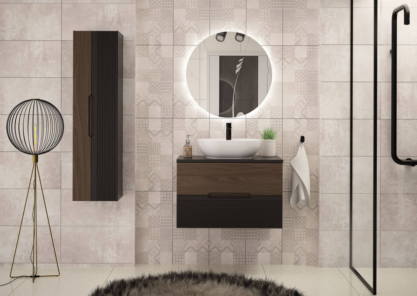 AVELLA-01 - Szafka z Umywalką i Blatem 2S 80cm Czarny Mat Orzech Zestaw-2
