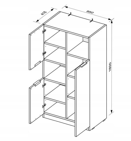 Asti AS-105-WB - Regał 3-drzwiowy Dąb Craft Biały Połysk Lakier
