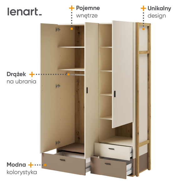 LENNY LY-01 - Szafa 3D3S Dąb Artisan/Beż/Truflowa