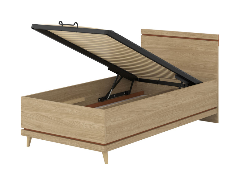 Scandi - Łóżko 100x200 cm ze Stelażem Dąb Olejowany Ceglany