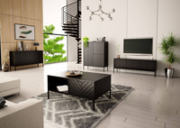 ASPEN-01 - Komoda RTV 3-drzwiowa Czarny Mat Czarny Stelaż