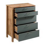 Indygo K5S - Komoda 5 Szuflad Dąb Wotan/Zielony