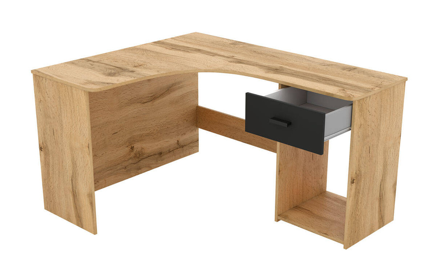 Corner – Biurko Narożne 1 Szuflada Dąb Wotan / Czarny Onyks