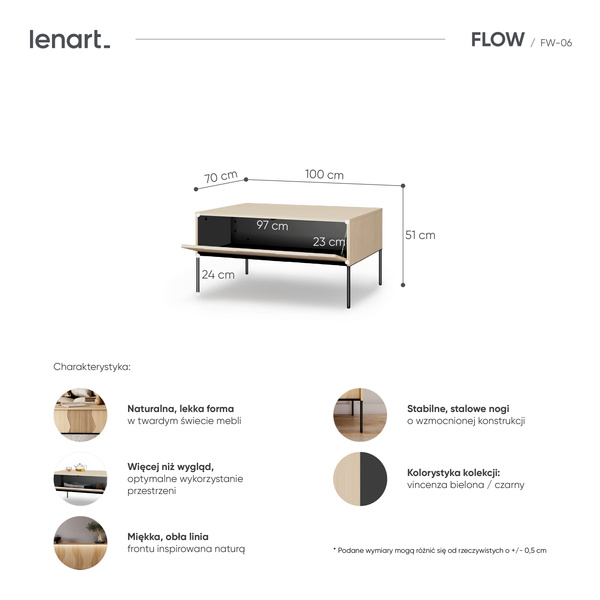 FLOW FW-06 - Stolik Kawowy 1S Dąb Vincenza Bielona Czarny Mat