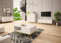 ASPEN-01 - Komoda RTV 3-drzwiowa Biały Mat Złoty Stelaż