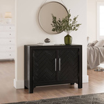 Avola AV2256-40 Komoda 101 cm czarna drewno akacji front z intarsją