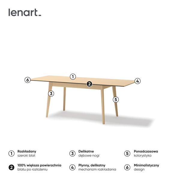 PLOT PT-03 - Stół Rozkładany 145-220 cm Dąb Jasny