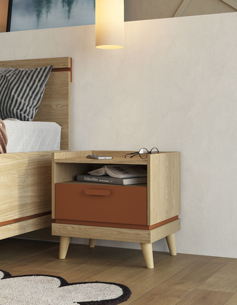 Scandi - Szafka Nocna 1S Dąb Olejowany Ceglany