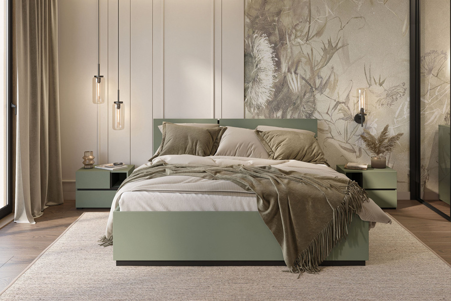 Cross S - Szafka Nocna 2 Szuflady Zgaszona Zieleń Czarny