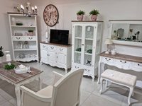 Rimini White 046 Siedzisko tapicerowane prowansalskie biało beżowe drewno/mdfmdf
