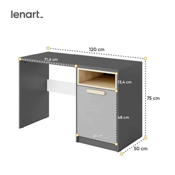 POK PO-09 - Biurko 1-drzwiowe Grafit/Buk Ibsen/Szare Jasne