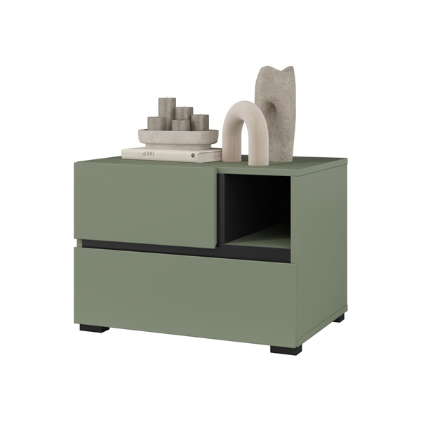 Cross S - Szafka Nocna 2 Szuflady Zgaszona Zieleń Czarny