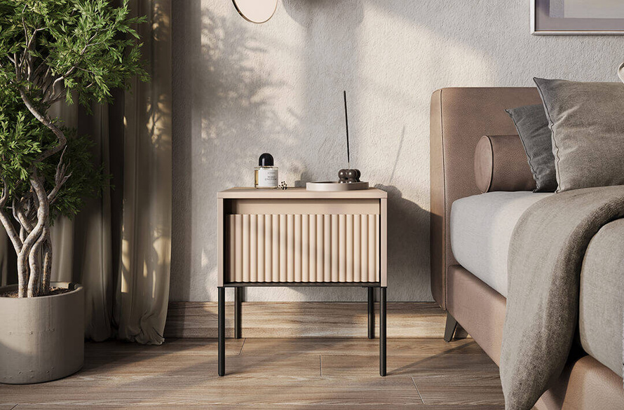 TREND TR-10 - Stolik Nocny 1S Z Oświetleniem Beż Piaskowy/Czarny