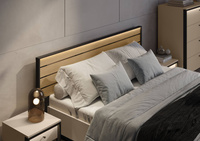 ENNA EN-02(180) - Łóżko 180 cm ze Stelażem i Oświetleniem LED Beżowy Czarny