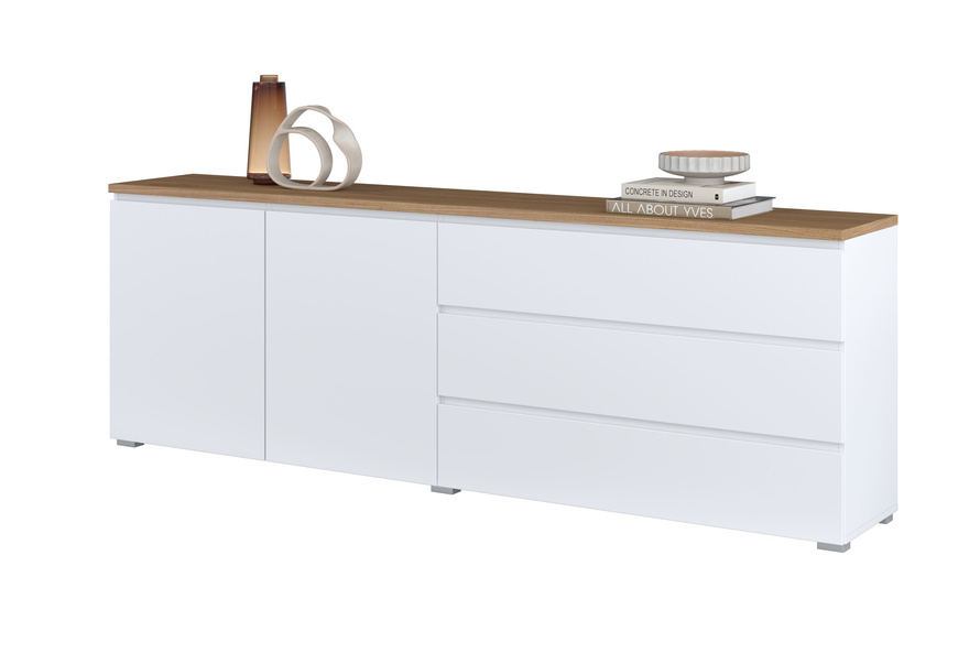 Modo - Komoda 2D3S 200 cm Biały Mat Dąb Mauvella