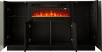 DIUNA-01 - Komoda 4D z Oświetleniem LED i Kominkiem Elektrycznym Czarny Mat Czarny Połysk