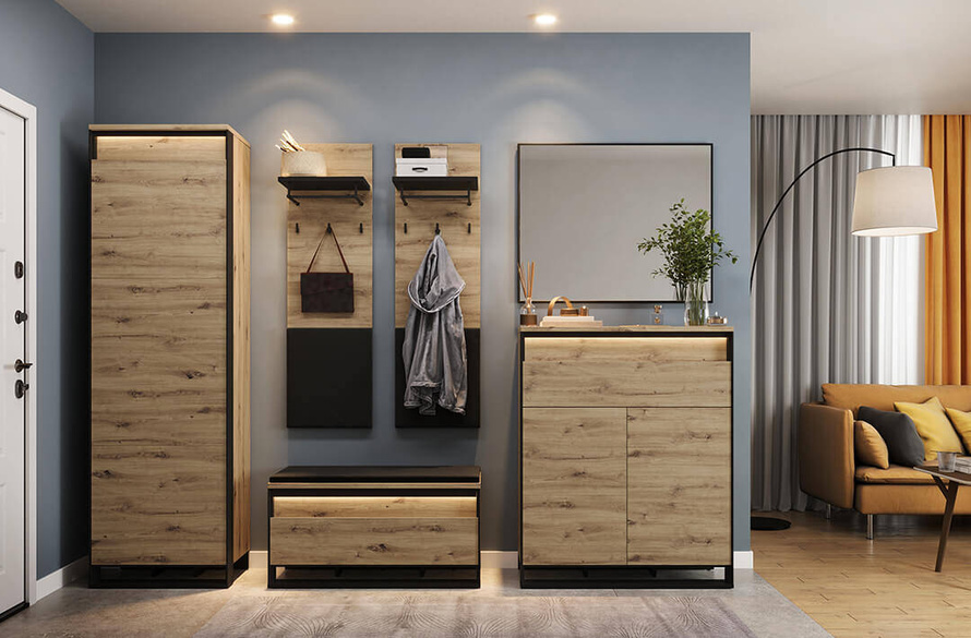 QUANT GARDEROBA QG-03 - Szafka Na Buty Z Oświetleniem Dąb Artisan/Czarna