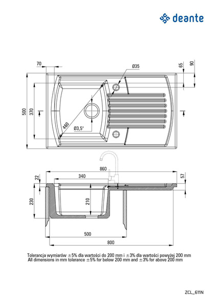 Zlewozmywak ceramiczny 1-komorowy z ociekaczem Lusitano