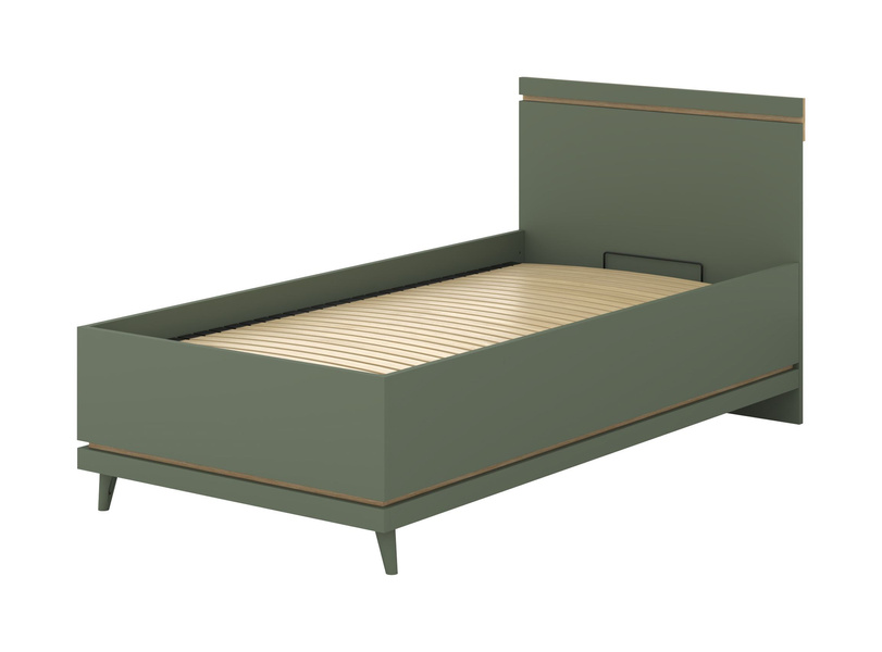 Scandi - Łóżko 100x200 cm ze Stelażem Zgaszona Zieleń Dąb Olejowany