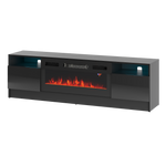 DUKE-01 - Komoda RTV 2D z Oświetleniem LED i Kominkiem Elektrycznym Czarny Mat Czarny Połysk