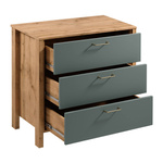 Indygo K3S - Komoda 3 Szuflady Dąb Wotan/Zielony