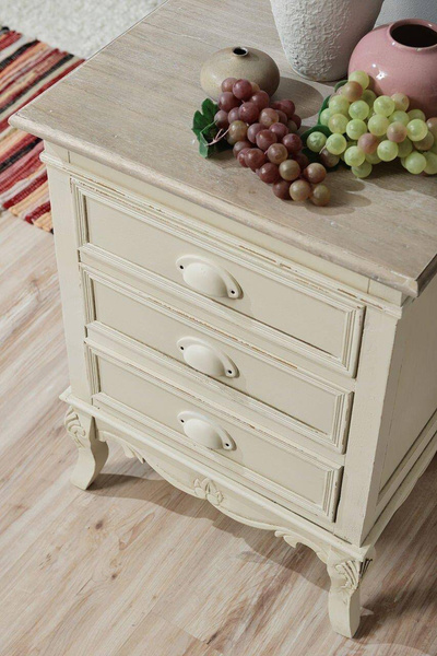 Rimini 013 szafka nocna 3S prowansalska kremowa beżowy blat drewno/mdf