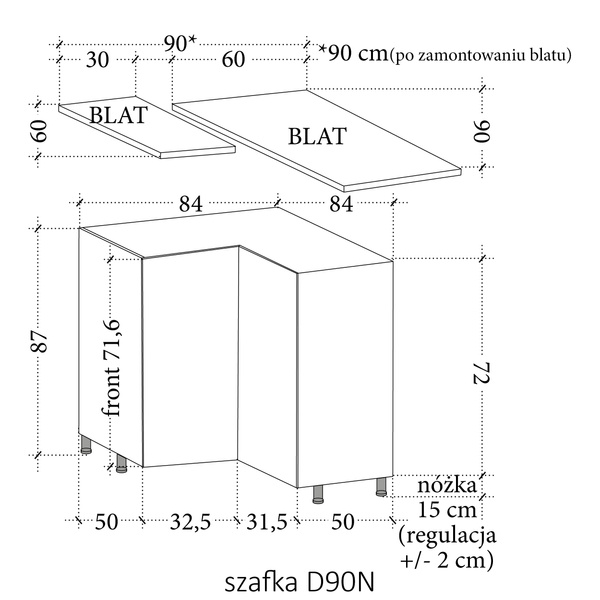 Szafka Kuchenna Dolna 2D Narożna Sorento D90N Biały Green