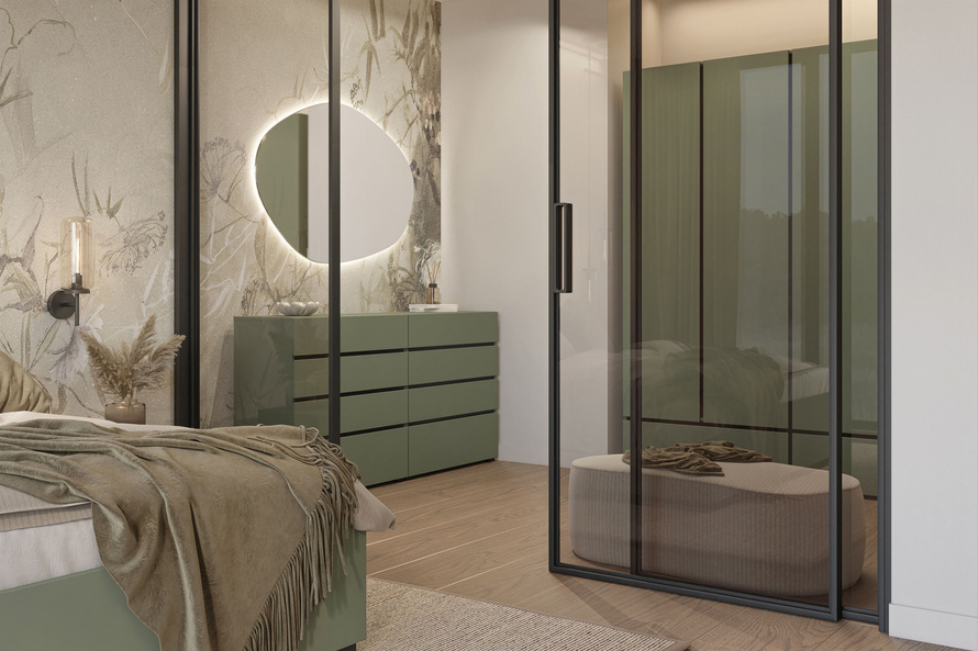 Cross S - Komoda 4 Szuflady Zgaszona Zieleń Czarny