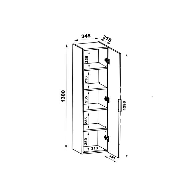 RADOM-08 - Słupek Wysoki 1-drzwiowy 130cm Biały Mat