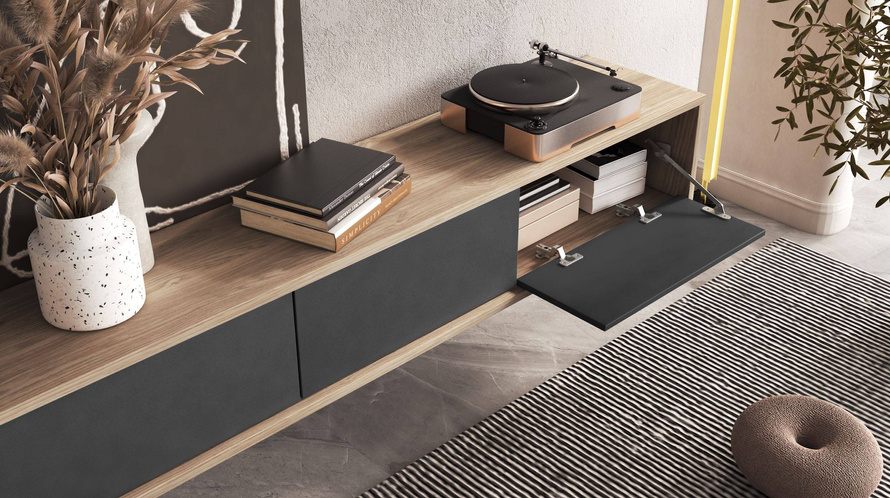 Frida – Komoda RTV 3-drzwiowa Dąb Olejowany Antracyt mat