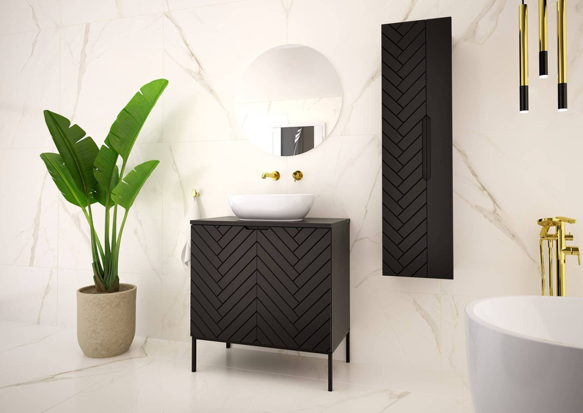ASPEN-08 - Szafka pod Umywalkę z Blatem 2D 80cm Czarny Mat Zestaw-1 Czarny Stelaż