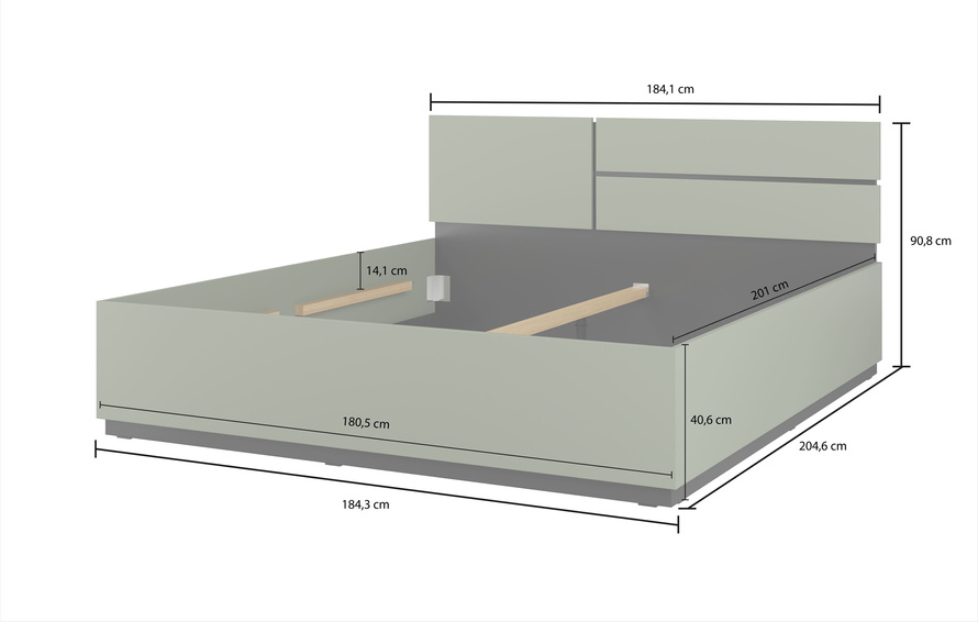 Cross S - Łóżko 180 cm Zgaszona Zieleń Czarny