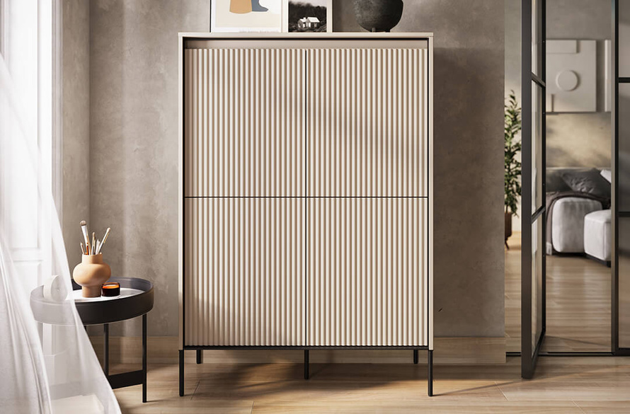 TREND TR-03 - Szafka 4-drzwiowa Z Oświetleniem Szara/Czarna