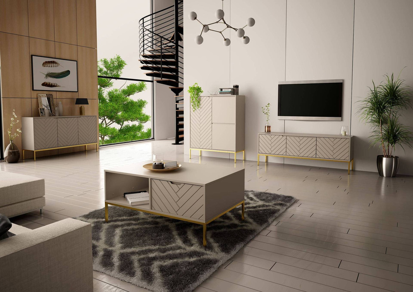 ASPEN-01 - Komoda RTV 3-drzwiowa Kaszmir Złoty Stelaż