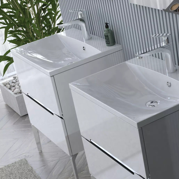 Oristo Szafka Z Umywalką 80 cm SILVER UNI Biały Połysk Listwa Chrom Połysk