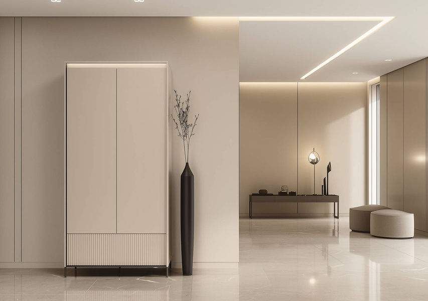 TREND TG-02 - Szafa 2D1S z Oświetleniem LED Beż Piaskowy Czarny Mat