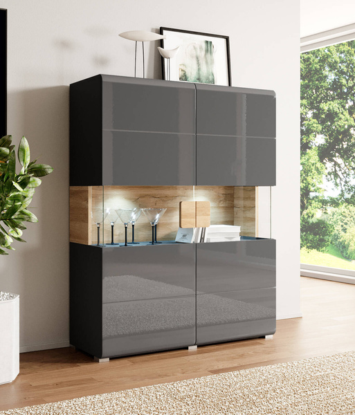 Toledo WM Komoda 2-drzwiowa Wysoka Antracyt Połysk / Dąb Grandson