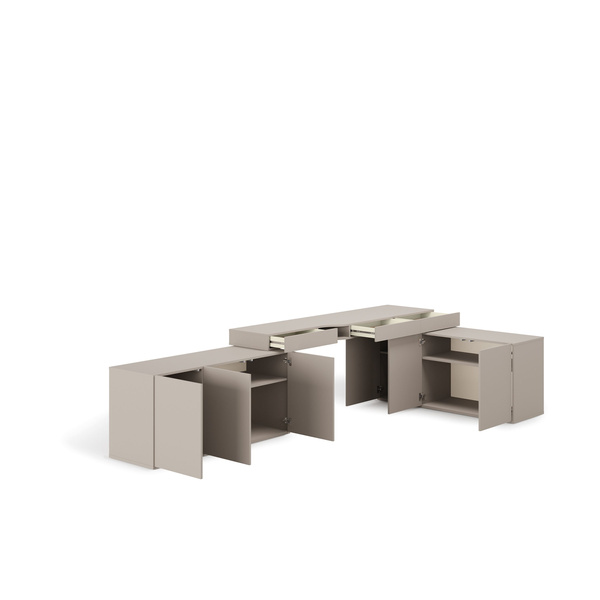 WOOW SET-WOS7P - Zestaw Komoda i Biurko Prawe/Komoda Szampański/Dąb Vincenza Bielona/Clay Grey