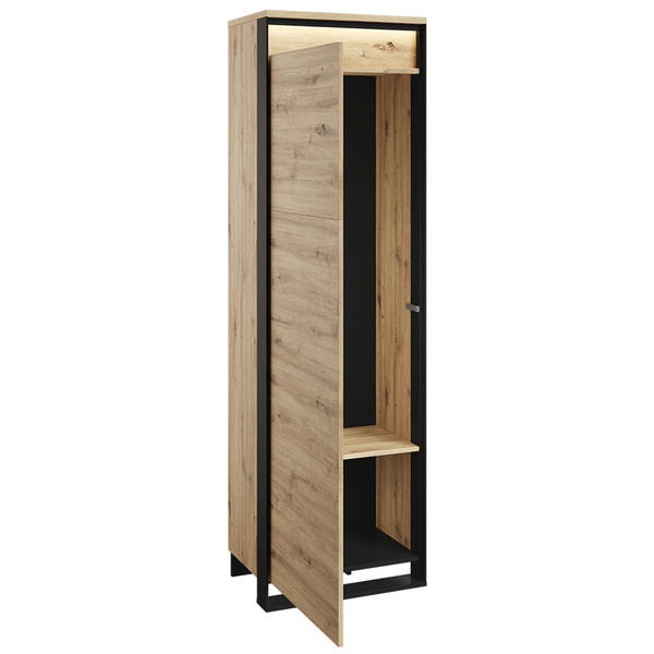 QUANT GARDEROBA QG-01 - Szafa 1-drzwiowa Z Oświetleniem Dąb Artisan/Czarna
