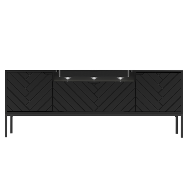 ASPEN-06 - Komoda RTV 3D z Soundbarem JBL i Oświetleniem LED Czarny Mat Czarny Stelaż