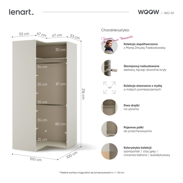 WOOW WO-01 - Szafa Narożna 2-drzwiowa Szampański