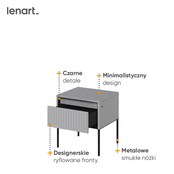 TREND TR-10 - Stolik Nocny 1S Z Oświetleniem Szary/Czarny