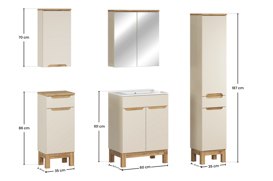 Zestaw Mebli Łazienkowych 60 cm z Umywalką Meblową Bali Cashmere