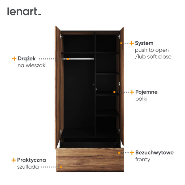 BORGA BG-01 - Szafa Dzielona 2D1S Dąb Catania/Czarna