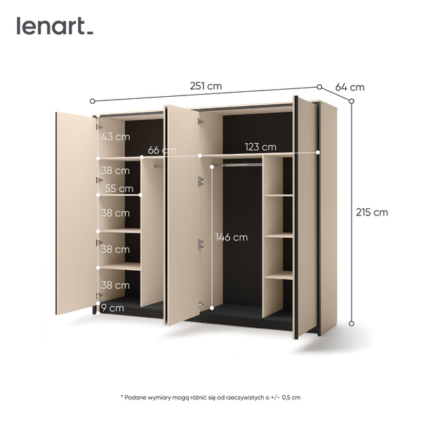 ENNA EN-06 - Szafa 4-drzwiowa z Oświetleniem LED Beżowy Mat Czarny Mat