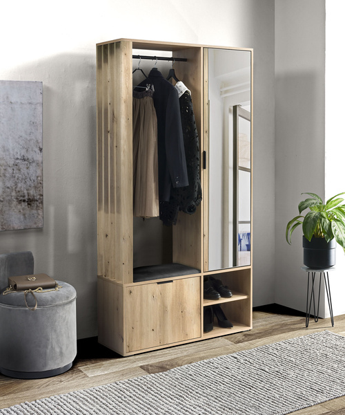 MILO - Garderoba 1-drzwiowa z Lustrem Dąb Artisan
